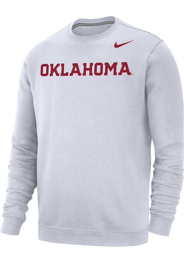 Nike Oklahoma Sooners Mens White Club Fleece Wordmark Long Sleeve Crew Sweatshirt