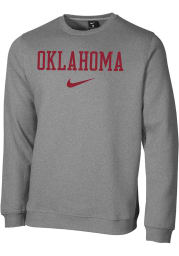 Nike Oklahoma Sooners Mens Grey Club Fleece Long Sleeve Crew Sweatshirt