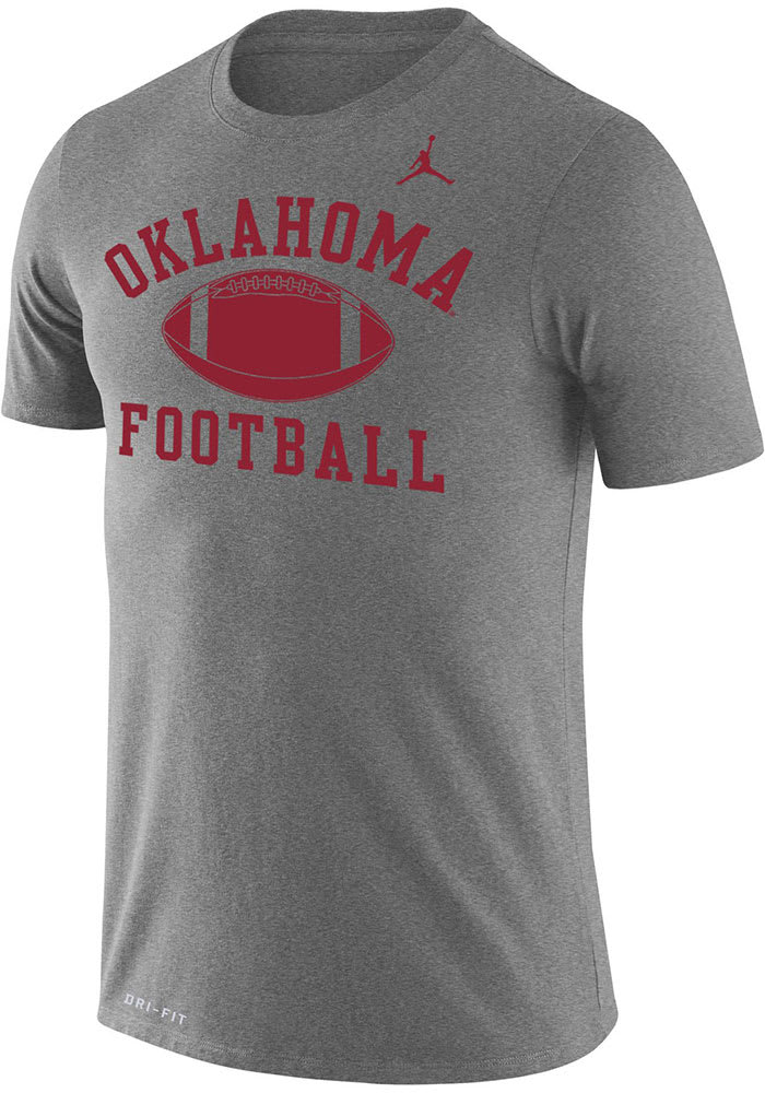Nike Oklahoma Sooners Grey Football Jordan Short Sleeve T Shirt