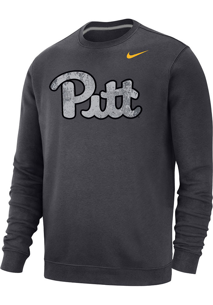 Nike Pitt Panthers Mens Grey Forge The Future Club Fleece Long Sleeve Crew Sweatshirt