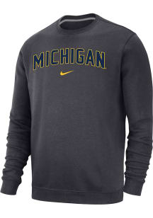 Mens Michigan Wolverines Grey Nike Club Fleece Arch Name Crew Sweatshirt