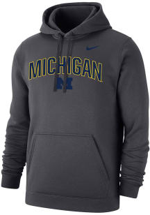 Mens Michigan Wolverines Grey Nike Club Fleece Arch Mascot Hooded Sweatshirt