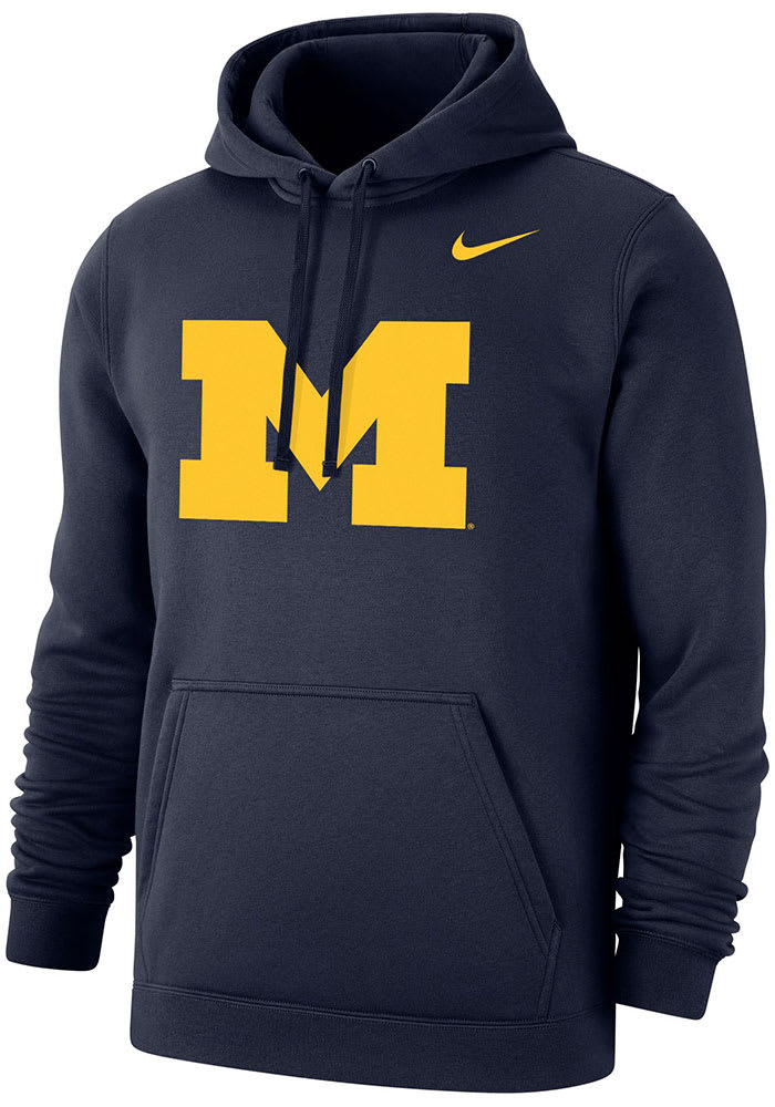 Nike Michigan Wolverines Mens Navy Blue Club Fleece Team Logo Long Sleeve Hoodie