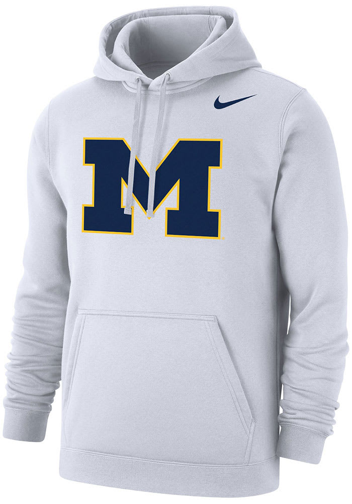 Nike Michigan Wolverines Mens White Club Fleece Team Logo Long Sleeve Hoodie