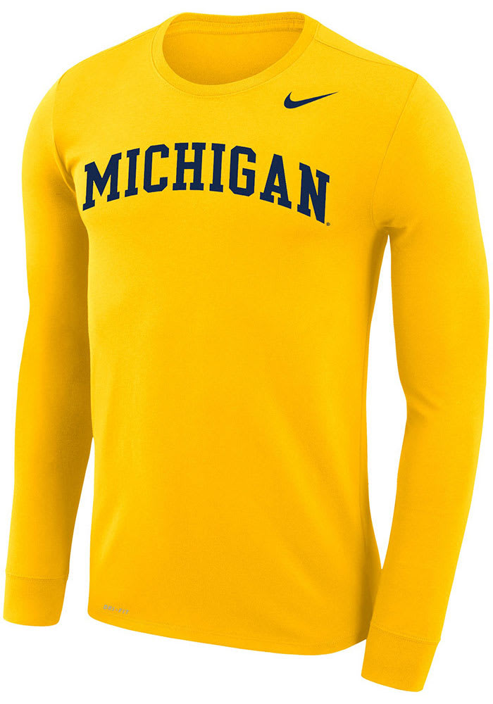 Nike Michigan Wolverines Yellow Legend Arch Name Long Sleeve T-Shirt