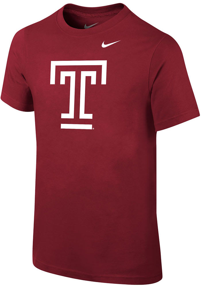 Nike Temple Owls Youth Crimson Primary Logo Short Sleeve T-Shirt