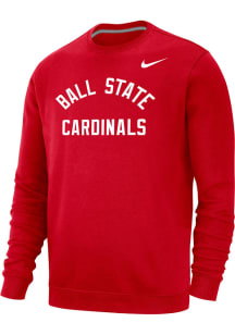 Nike Ball State Cardinals Mens Red Club Long Sleeve Crew Sweatshirt