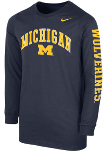 Nike Michigan Wolverines Youth Navy Blue Arch Wordmark Long Sleeve T-Shirt
