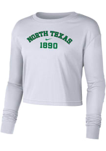 Nike North Texas Mean Green Womens White Dri-FIT Cotton Crop LS Tee