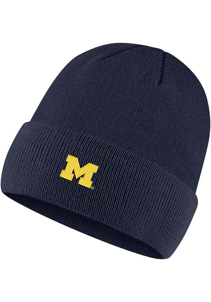 Nike Michigan Wolverines Navy Blue Cuffed Logo Beanie Mens Knit Hat