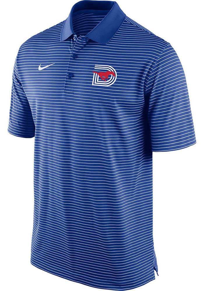 Nike SMU Mustangs Mens Stadium Stripe ROYAL Short Sleeve Polo