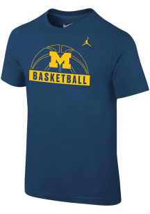 Nike Michigan Wolverines Boys Navy Blue Bball Wordmark JM Short Sleeve T-Shirt