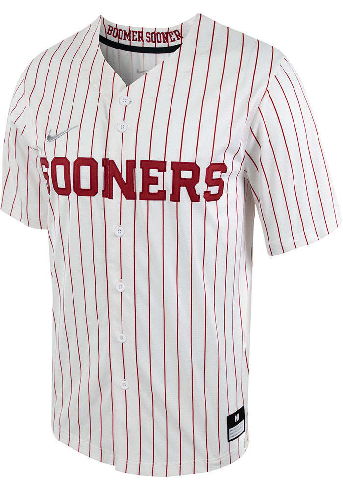 Nike Men's Oklahoma Sooners White Pinstripe Full Button Replica Baseball Jersey, Medium