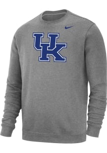 Nike Kentucky Wildcats Mens Grey Club Fleece Primary Logo Long Sleeve Crew Sweatshirt