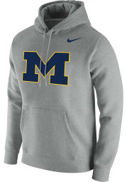 Nike Michigan Wolverines Mens Grey Club Fleece Long Sleeve Hoodie