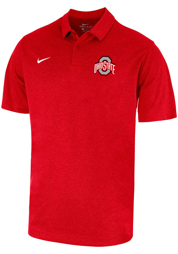 Nike Ohio State Buckeyes Mens Red Heather Logo Short Sleeve Polo