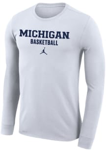 Nike Michigan Wolverines White Drifit JordanBasketball Long Sleeve T-Shirt