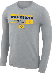 Mens Michigan Wolverines Grey Nike Drifit JordanFootball Long Sleeve T-Shirt