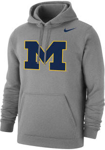 Nike Michigan Wolverines Mens Grey Club Fleece Team Logo Long Sleeve Hoodie