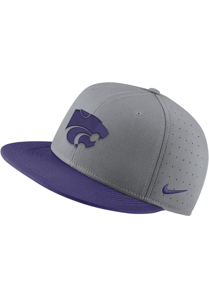 Nike K-State Wildcats Mens Grey Aero True On-Field Baseball Fitted Hat