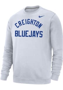 Nike Creighton Bluejays Mens White Club Fleece Arch Name Long Sleeve Crew Sweatshirt