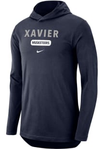 Nike Xavier Musketeers Mens Navy Blue DriFIT Cotton Tee Long Sleeve Hoodie