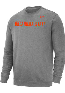 Nike Oklahoma State Cowboys Mens Grey Club Fleece Wordmark Long Sleeve Crew Sweatshirt