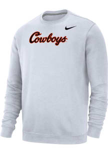 Nike Oklahoma State Cowboys Mens White Club Fleece Cowboys Script Long Sleeve Crew Sweatshirt
