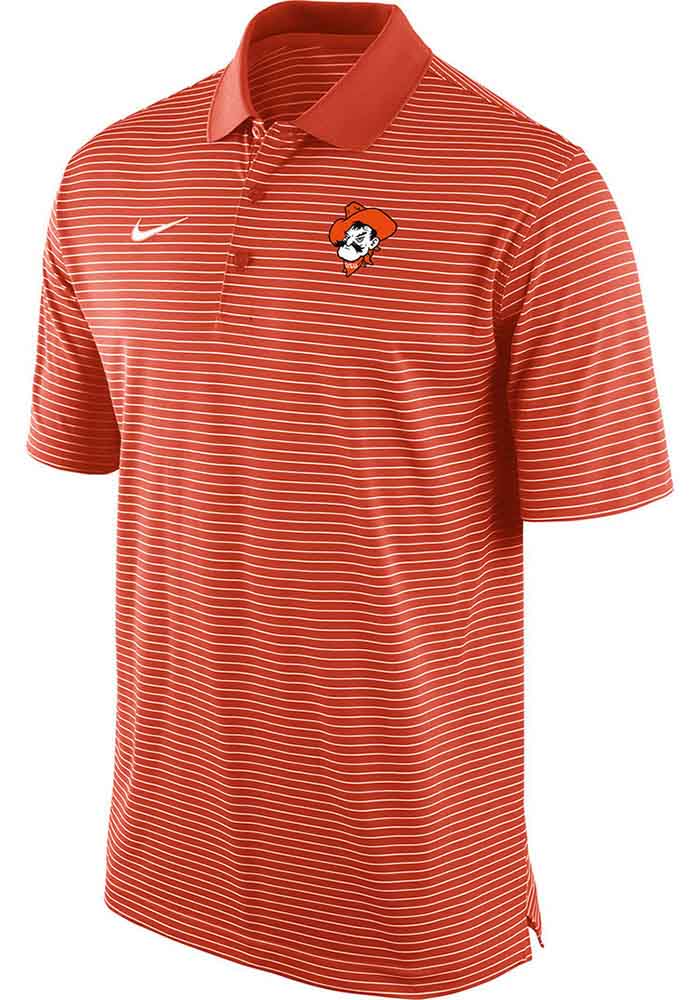 Nike Oklahoma State Cowboys Mens Orange Stadium Stripe Pistol Pete Short Sleeve Polo