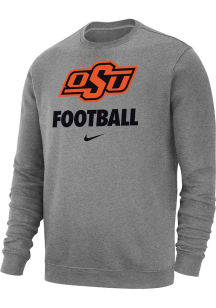Nike Oklahoma State Cowboys Mens Grey Club Fleece Football Long Sleeve Crew Sweatshirt