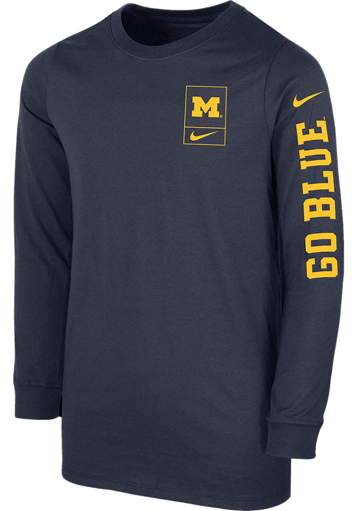 Nike Michigan Wolverines Youth Navy Blue Boxed Long Sleeve Tee