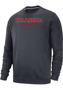 Nike Oklahoma Sooners Mens Charcoal Wordmark Wrestling Long Sleeve Crew Sweatshirt