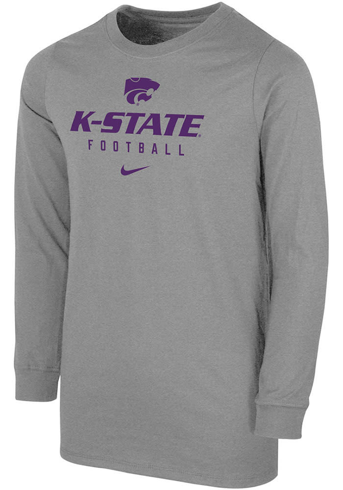 Nike K-State Wildcats Youth Grey Team Issue Football Long Sleeve T-Shirt