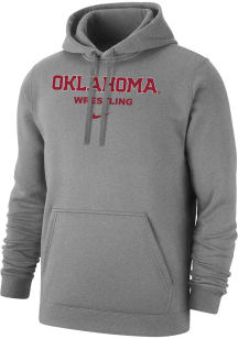 Nike Oklahoma Sooners Mens Grey Wordmark Wrestling Long Sleeve Hoodie