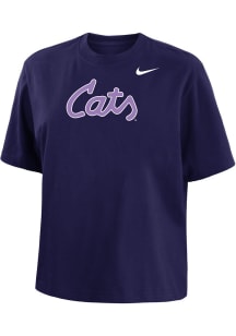 Nike K-State Wildcats Womens Purple Cats Script Boxy Short Sleeve T-Shirt