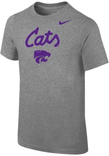 Nike K-State Wildcats Youth Grey Core Cotton Short Sleeve T-Shirt
