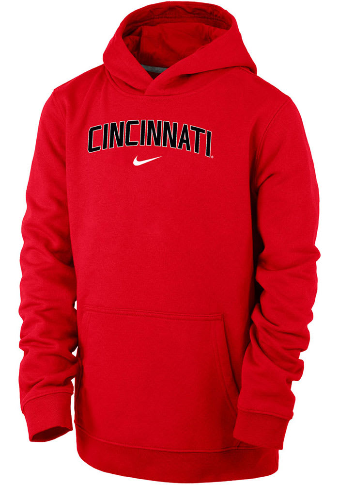 Nike Cincinnati Bearcats Youth Red Arch Wordmark Long Sleeve Hoodie