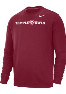 Nike Temple Owls Mens Crimson Wordmark Long Sleeve Crew Sweatshirt