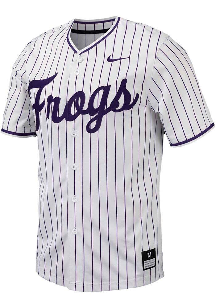 Nike Mens WHITE TCU Horned Frogs Pinstripe Replica Baseball Jersey