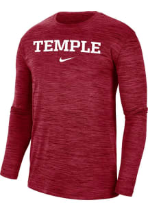 Nike Temple Owls Crimson Velocity Team Issue Long Sleeve T-Shirt