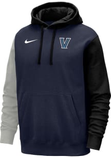 Nike Villanova Wildcats Mens Navy Blue Sideline Colorblock Club Fleece Long Sleeve Hoodie