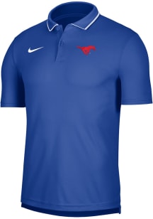 Nike SMU Mustangs Mens Blue Sideline Coach Short Sleeve Polo