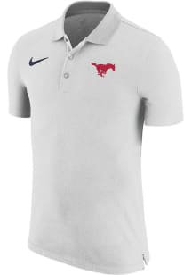 Nike SMU Mustangs Mens White Sideline Woven Short Sleeve Polo