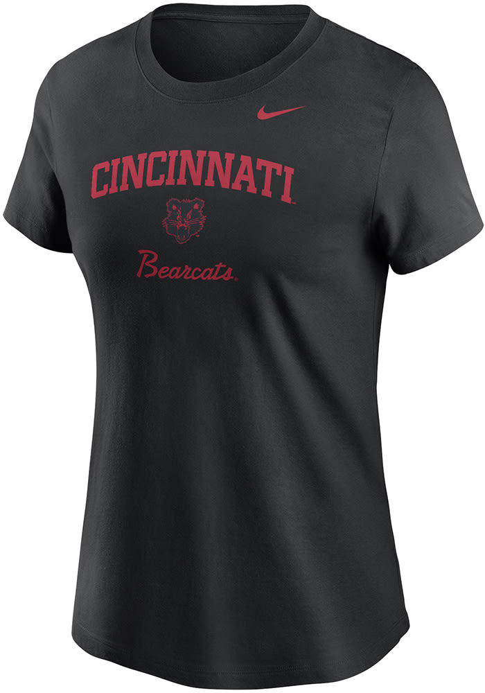 Nike Cincinnati Bearcats Womens Black Arched Name Over Mascot Short Sleeve T-Shirt
