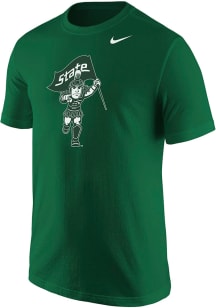Michigan State Spartans Green Nike Sparty Playing Carrying Flag Short Sleeve T Shirt