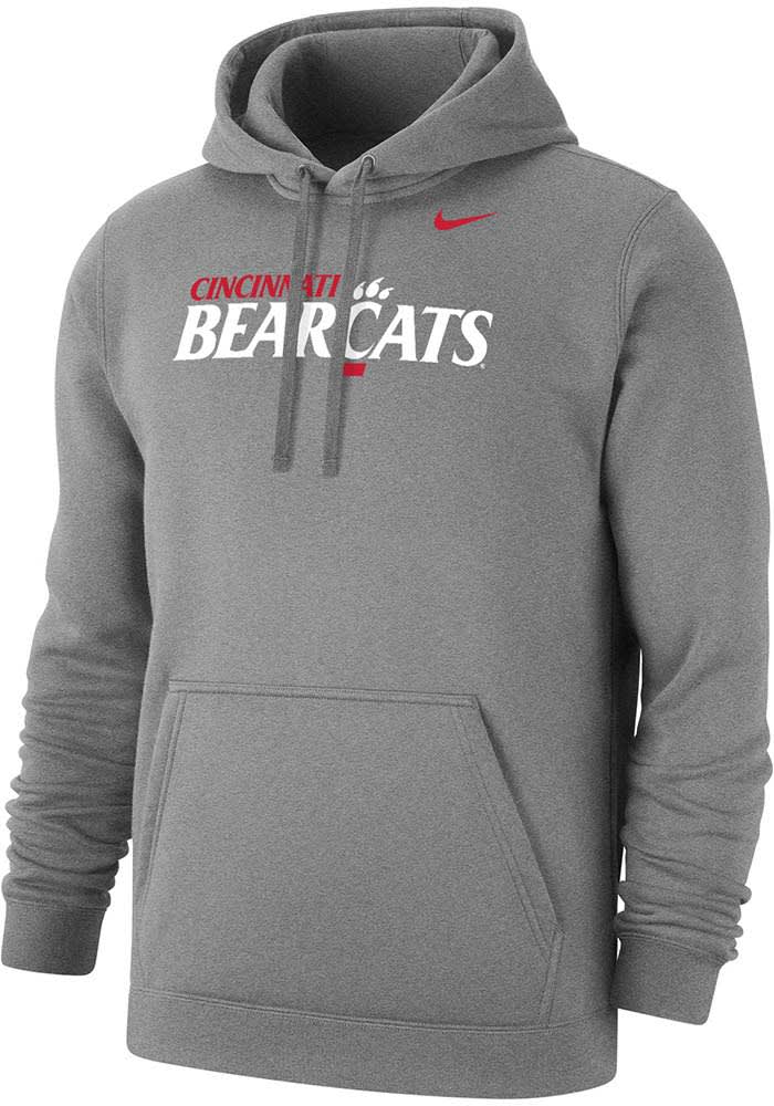 Nike Cincinnati Bearcats Mens Grey Club Fleece Wordmark Long Sleeve Hoodie