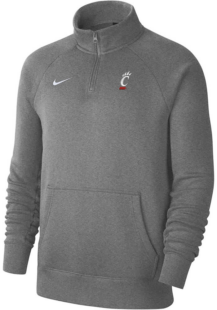Nike Cincinnati Bearcats Mens Grey Club Fleece Primary Logo Long Sleeve 1/4 Zip Pullover