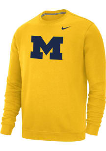 Mens Michigan Wolverines Yellow Nike Primary Logo Crew Sweatshirt
