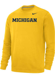 Mens Michigan Wolverines Yellow Nike Wordmark Crew Sweatshirt