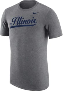 Nike Illinois Fighting Illini Grey Script Short Sleeve Fashion T Shirt